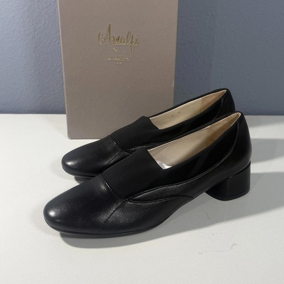 [NEW] Amalfi Black Leather Low Heel Slip-On‎ Shoes